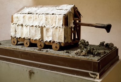 Reconstruction of a battering ram, a war machine of Carthaginian origin and then adopted by the Roman legionaries. Rome, Museo della Civilta Romana by Anonymous Anonymous