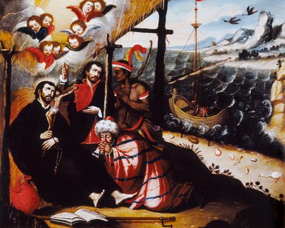Representation of Saint Francis Xavier (1506-1552), Jesuit Missionary and Co-Founder of the Society of Jesus - Anonymous Painting by Anonymous Anonymous