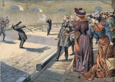 Russian generals Smyrnoff and Fock fight in a duel. Engraving from the newspaper 