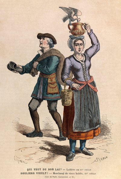 Sellers of milk and second hand clothes 15th Century by Anonymous Anonymous