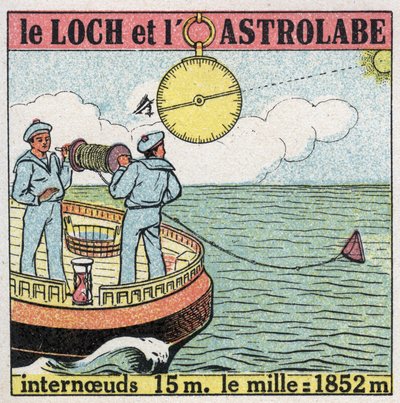 Ships: the log and astrolabe, navigational instruments. Anonymous illustration from 1925. Private collection. by Anonymous Anonymous