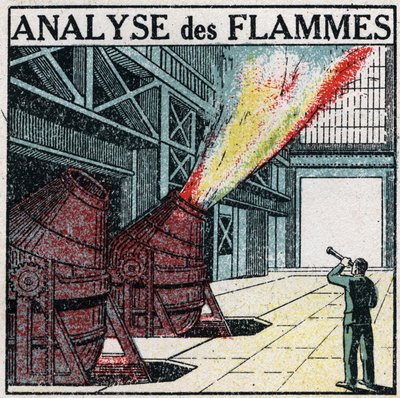 Spectral analysis: flame analysis. Anonymous illustration from 1925. Private collection. by Anonymous Anonymous