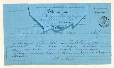Telegram from Rimbaud to His Mother, Marseille, May 22 by Anonymous Anonymous