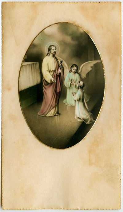 The Eucharist, Holy Communion, the Sacrament of the Altar: a child in front of Jesus (engraving) by Anonymous Anonymous