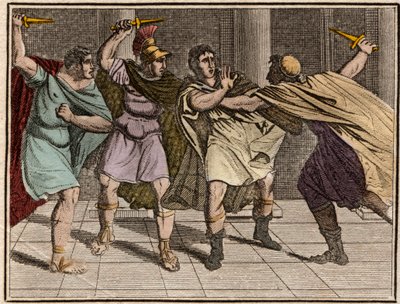 The assassination of Roman emperor Julius Caesar on the 15th March 44 BC - Engraving from 