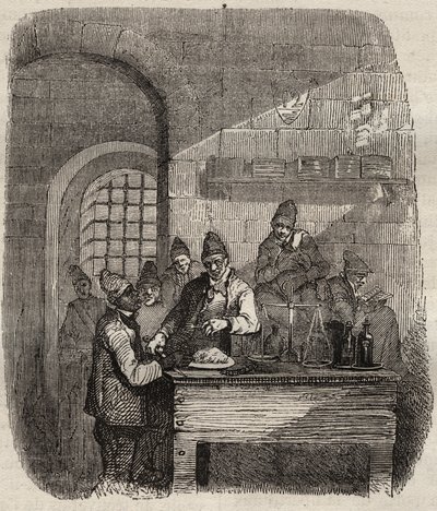 The canteen of the Brest bagne in the 19th century. Engraving in 