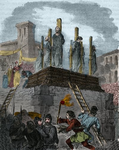The case of the Heretics of Orleans: canons were sentenced to the stake for heresy in Orleans in 1022. (first stake in the history of the struggle against heresy in the West under the rule of Robert II the Pious (996-1031). Engraving of the 19th century. by Anonymous Anonymous