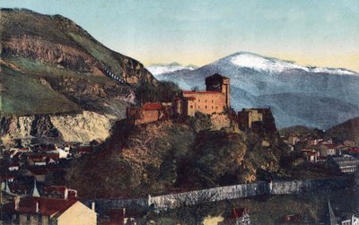 The castle and the Pyrenees chain in Lourdes - Hautes Pyrenees (65) around 1900. by Anonymous Anonymous
