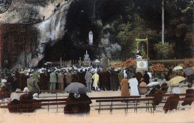 The cave in Lourdes - Hautes Pyrenees around 1900 by Anonymous Anonymous