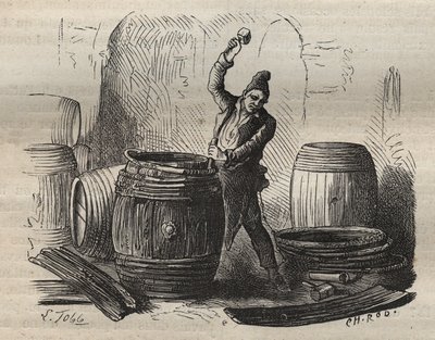 The cooper of the Toulon Bagne in the 19th century. Engraving in 