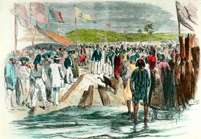 The first pick-up at the inauguration of the drilling works on the Suez Canal on 25 April 1859. The construction site in Egypt intended to connect the Red Sea to the Mediterranean Sea lasted until 1869 by Anonymous Anonymous