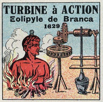 The steam machine: turbine has action. Eolipyle invented by Giovanni Branca in 1629. Anonymous illustration from 1925. Private collection. by Anonymous Anonymous