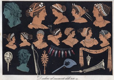 Tiaras and Ornaments of Heads in Ancient Greece - Engraving from 