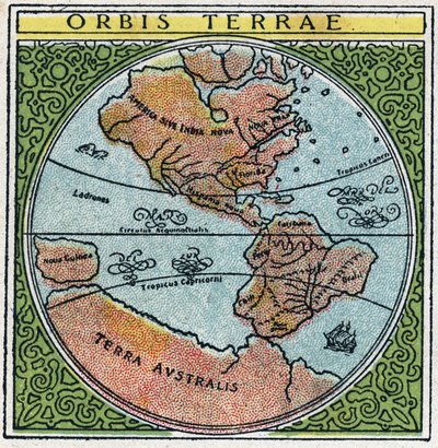 Time: orbis terrae. The globe with Ecuador and the tropics. Anonymous illustration from 1925. Private collection. by Anonymous Anonymous