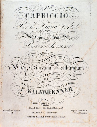 Title page of musical score of Capriccio by F Kalkbrenner by Anonymous Anonymous