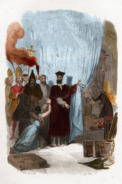 Tomas de Torquemada, Dominican monk organizer of the Inquisition in Spain. Colour engraving of the 19th century. Illustration in Mysteres of the Inquisition and Other Secretive Societies of Spain by Victor de Fereal, Suberwick, Manuel Galo by Anonymous Anonymous
