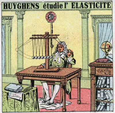 Vibratory Movements: Christiaan Huygens (1629-1695) Studies the Elasticity of the Material by Observing Ivory Beads. Anonymous Illustration from 1925. Private Collection by Anonymous Anonymous