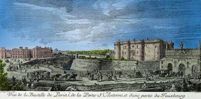 View of the Bastille of Paris, the Porte Saint Antoine and part of the faubourg in the 18th century (engraving) - private collection by Anonymous Anonymous