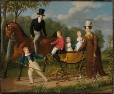Portrait of a Gentleman, Said to be the Russian Architect Voronikhin in the Grounds of the Pavlovsk Palace, with His Wife and Children by Anthelme Francois Lagrenee