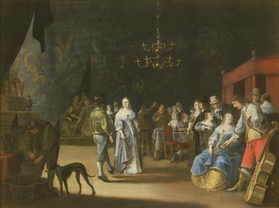The Banquet, a Couple Dancing with Feasting and Revelling in the Background by Anthonie Palamedesz
