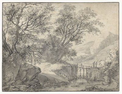 Mountain Landscape with Trees and a Bridge over a Stream by Anthonie Waterloo