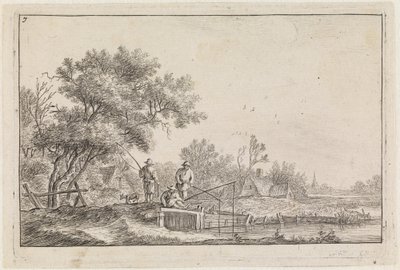 Three Anglers on the Bridge (No.7 from a series of 12 prints) by Anthonie Waterloo