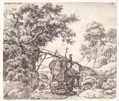 Shepherd on a Sloping Wooden Bridge by Anthonie Waterloo