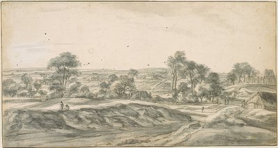 Village Scattered Under Trees, Church on the Right, Distant Hills with Fields by Anthonie Waterloo