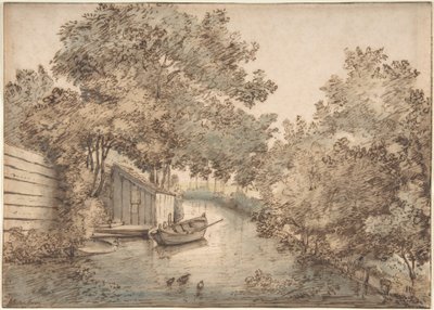Canal with a Boat and Ducks by Anthonie van Borssom
