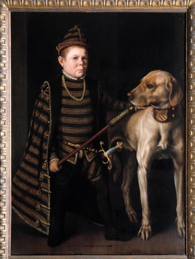 Portrait of the dwarf of Cardinal Granvelle, Minister of Charles V. Painting by Anthonis Moor Van Dashorst Anthonis dit Antonio Moro. 16th century. by Anthonis Mor van Dashorst