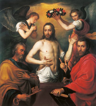 The Risen Christ with Saints Peter and Paul by Anthonis van Dashorst Mor