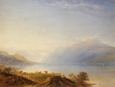Cattle by a Lake with Mountains Beyond by Anthony Vandyke Copley Fielding