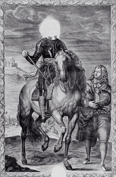 Defaced equestrian portrait of Charles I (engraving) by Anthony van (after) Dyck