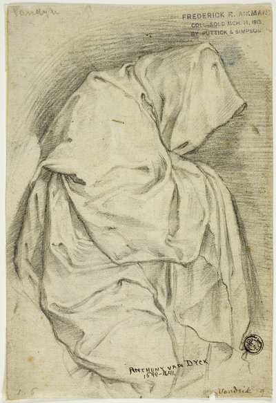 Draped with Hooded Figure (front); Two Sketches of Swans in Water (back) by Anthony van Dyck