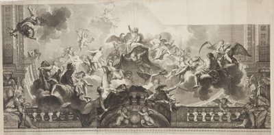 Design of Centre Panel of Ceiling of the Grand Gallery of the Palais Royal, engraved by Nicolas Henri Tardieu (1674-1749) by Antoine (after) Coypel