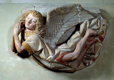 Flying Angel Relief in Polychrome Limestone (1490) by Antoine (attr. to) Le Moiturier
