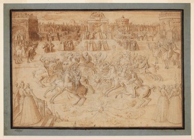 An Equestrian Game with Riders Jousting Among Fireworks by Antoine Caron