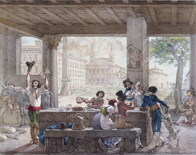 Inn in Rome, engraved by Francois Alexandre Villain by Antoine Jean Baptiste Thomas
