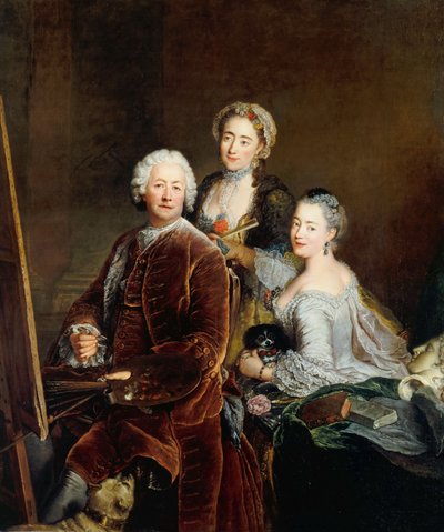 Self-Portrait with Daughters Henriette Royard and Marie de Rège in Front of the Easel by Antoine Pesne