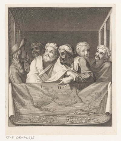 Five Men with Turbans and One with a Hat in a Box Behind a Balustrade by Antoine Trouvain