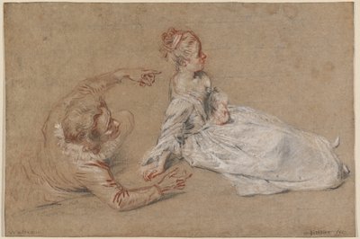 A Man Reclining and a Woman Seated on the Ground by Antoine Watteau