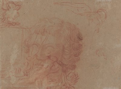 Figure Sketches and a Copy After a Sculpted Head by Antoine Watteau