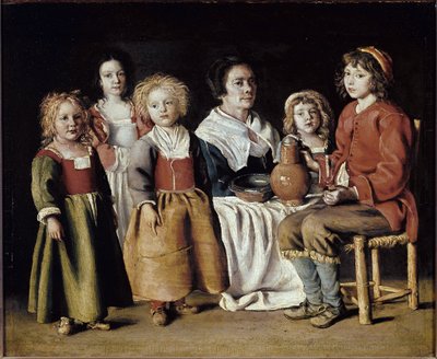A Woman with Five Children by Antoine and Louis and Mathieu  Le Nain