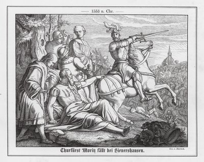 Maurice, Elector of Saxony, mortally wounded at the Battle of Sievershausen by Anton Dietrich