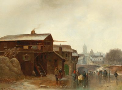 Winter Amusements with a Town in the Background by Anton Doll
