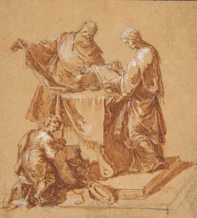 A High-Priest, the Prophetess Anna and a Kneeling Boy around a Table, 1745 by Anton Kern