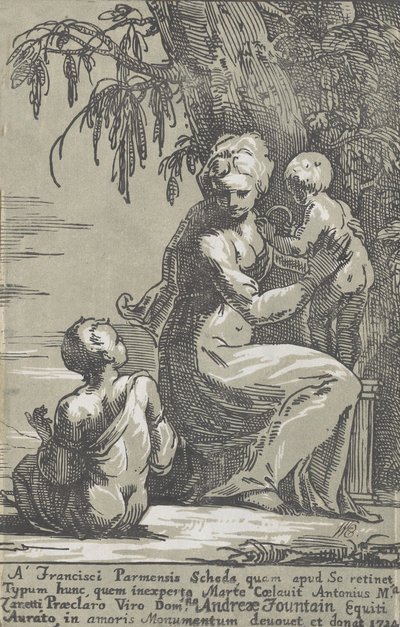 A Woman Standing at the Foot of a Tree Holding an Infant, with a Seated Boy by Anton Maria Zanetti