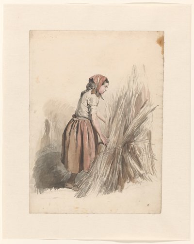 Girl with Headscarf, Working in the Field by Anton Mauve