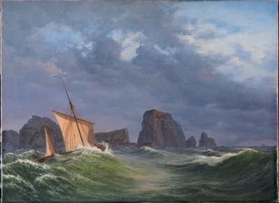 A Shetland Fishing Boat in Stormy Weather North of the Orkney Islands by Anton Melbye