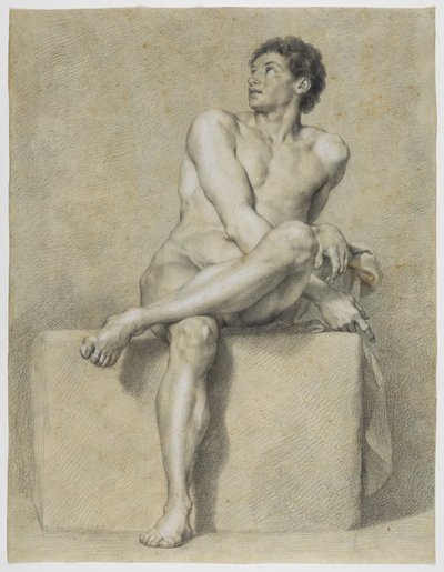 Seated Male Nude, Frontal, Left Leg Over Right, Looking Up by Anton Raphael Mengs